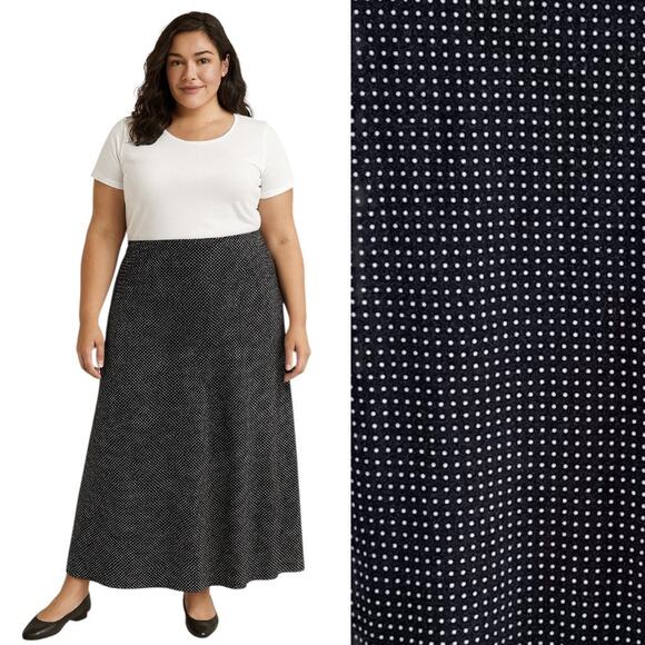 Talbots XL Pull On Maxi Skirt Black White Dot Elastic Ultra Soft Stretch Modal - Picture 1 of 8